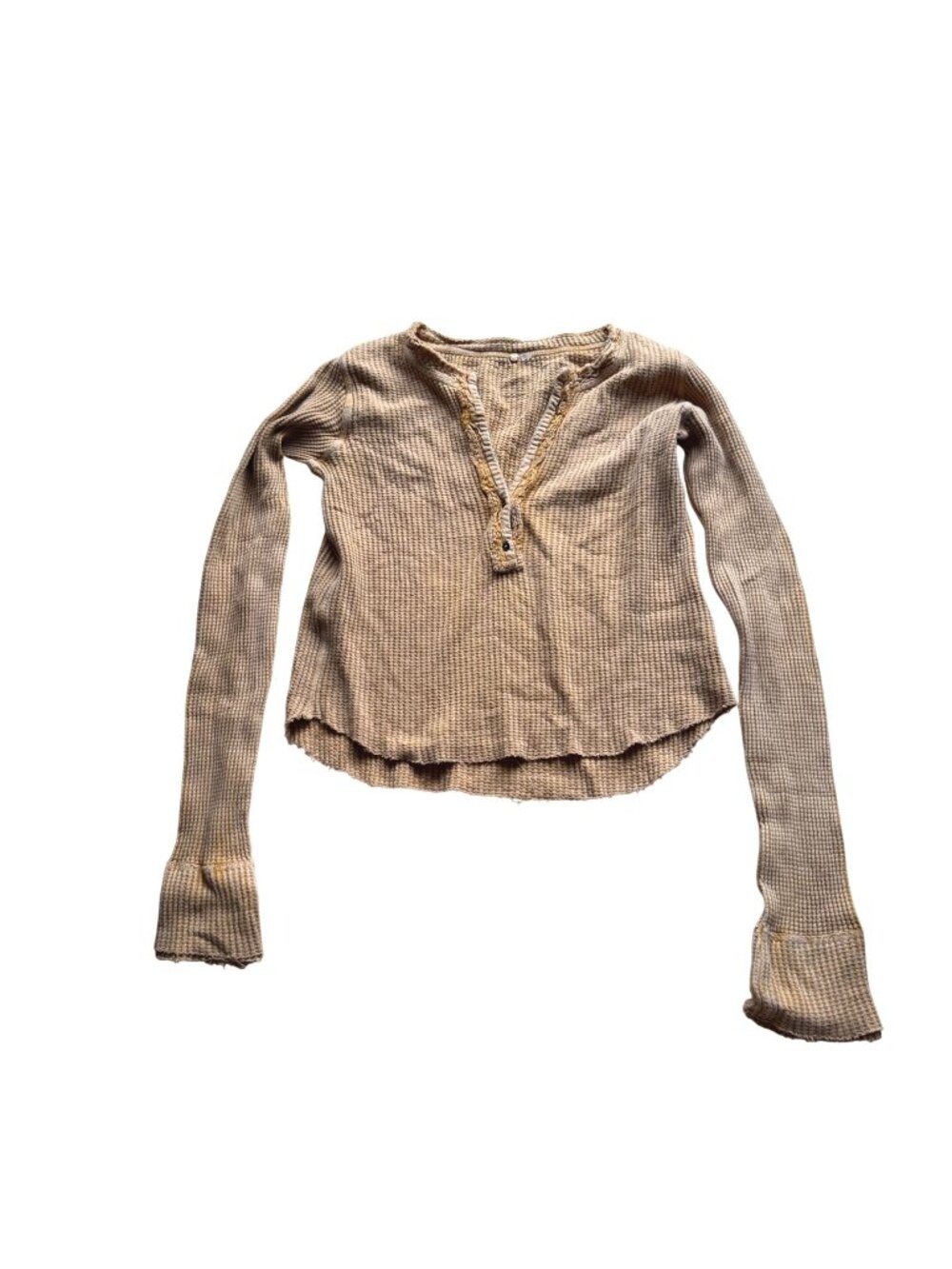 Free People FP One Women's Thermal Top M Colt Mustard Waffle Knit Distressed